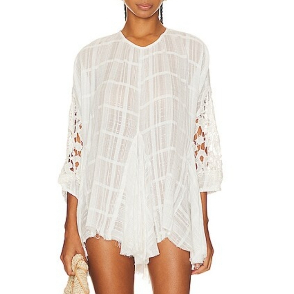 Free People Boho Crochet White Shores TunicTop XS Metallic Fairy